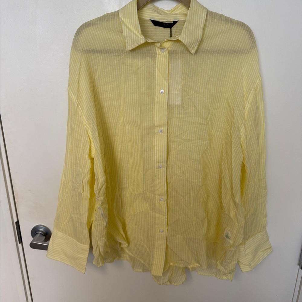 Zara Yellow Striped Button-Up Shirt NWT Sz Medium